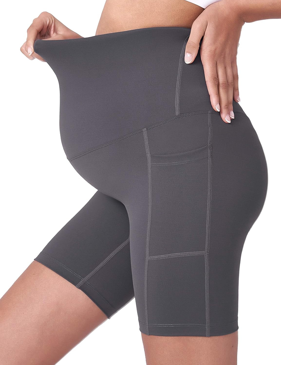 POSHDIVAH Women'S Maternity Yoga Shorts over the Belly Bump Summer Workout Running Active Short Pants with Pockets 5"/8"