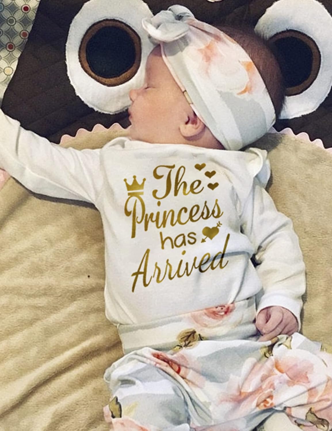 KANGKANG Newborn Baby Girl Clothes Hi I'M New Here Newborn Outfit Infant Romper Floral Pants Cute Baby Girl Outfits 4PC Set