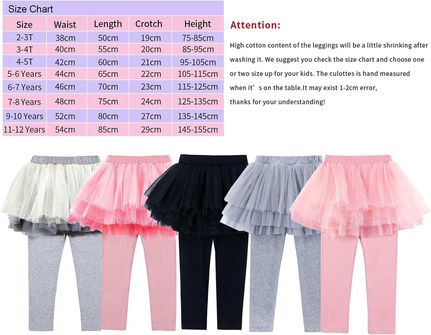 Auranso Little Girls Footless Leggings Pants with Lace Ruffle Tutu Skirt 2-9T