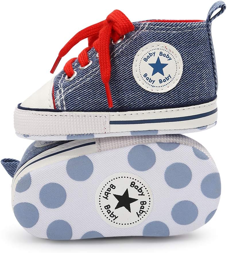 KIDSUN Unisex Baby Boy Girl Canvas Sneaker Soft Sole Infant Lace up Newborn Ankle Toddler First Walkers Crib Shoes