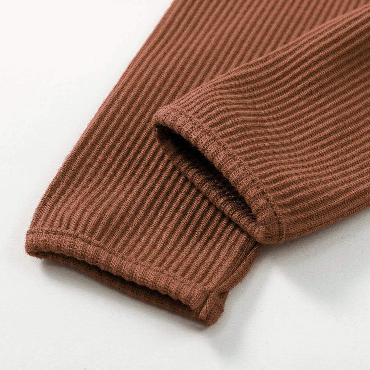 Aweyoo Newborn Baby Boy Girl Clothes Unisex Solid Cotton Long Sleeve Knitted Ribbed Romper & Pants Set Infant Winter Outfits