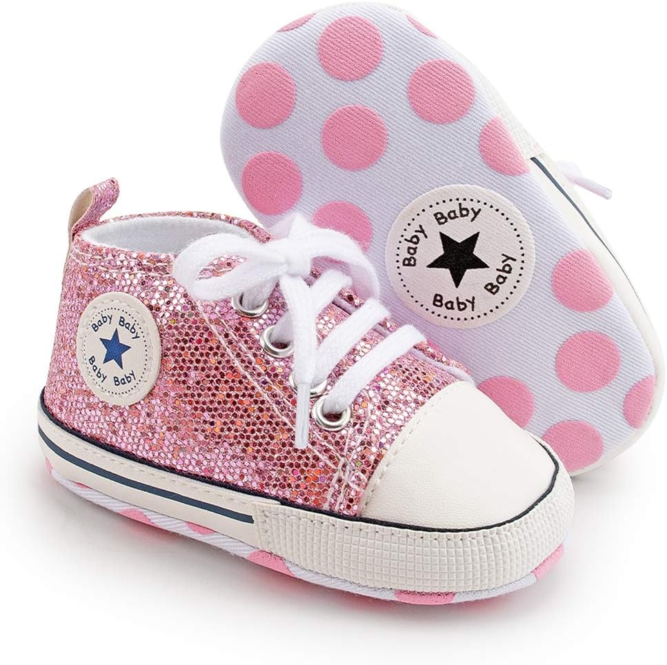 KIDSUN Unisex Baby Boy Girl Canvas Sneaker Soft Sole Infant Lace up Newborn Ankle Toddler First Walkers Crib Shoes