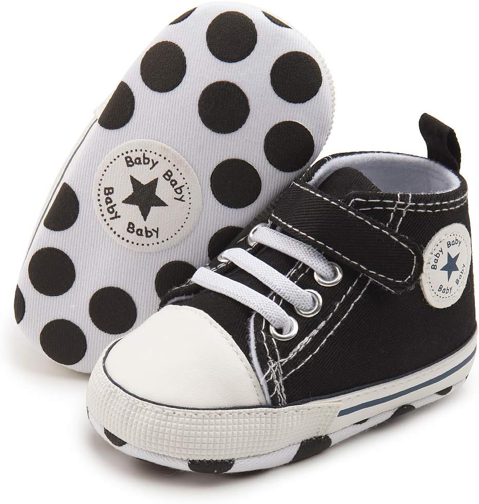 KIDSUN Unisex Baby Boy Girl Canvas Sneaker Soft Sole Infant Lace up Newborn Ankle Toddler First Walkers Crib Shoes