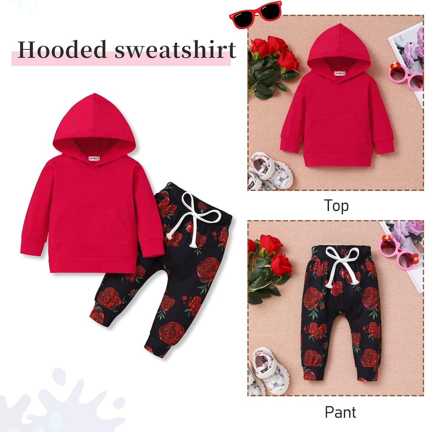 Baby Girl Clothes, Flower Hoodie Sweatshirt&Pant with Headband, Toddler Girls Fall Winter Outfits Clothes Set