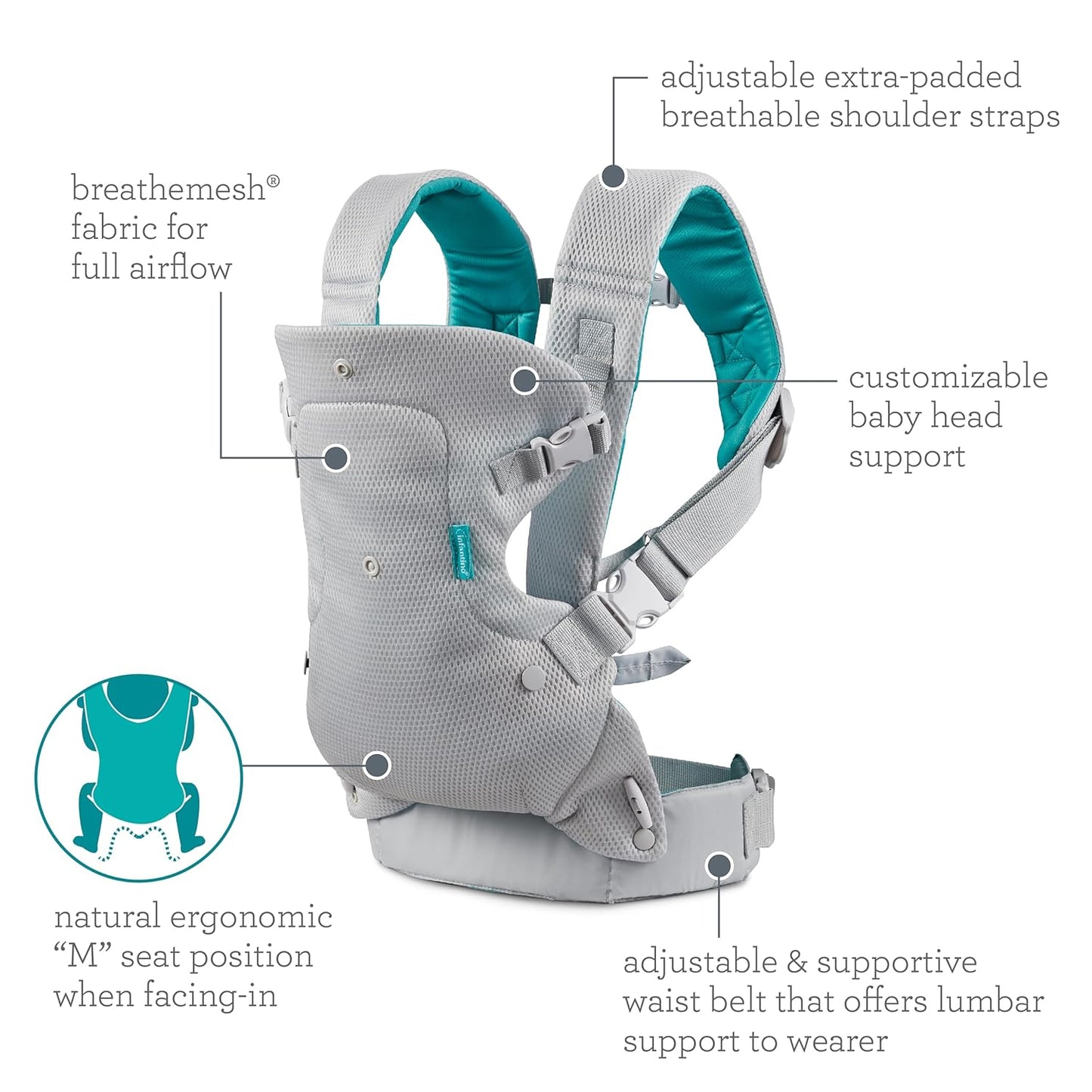 Infantino Flip 4-In-1 Light & Airy Convertible Baby Carrier, Adjustable, Ergonomic Babywearing, Registry Essential, Baby Carrier for Newborn to Toddler