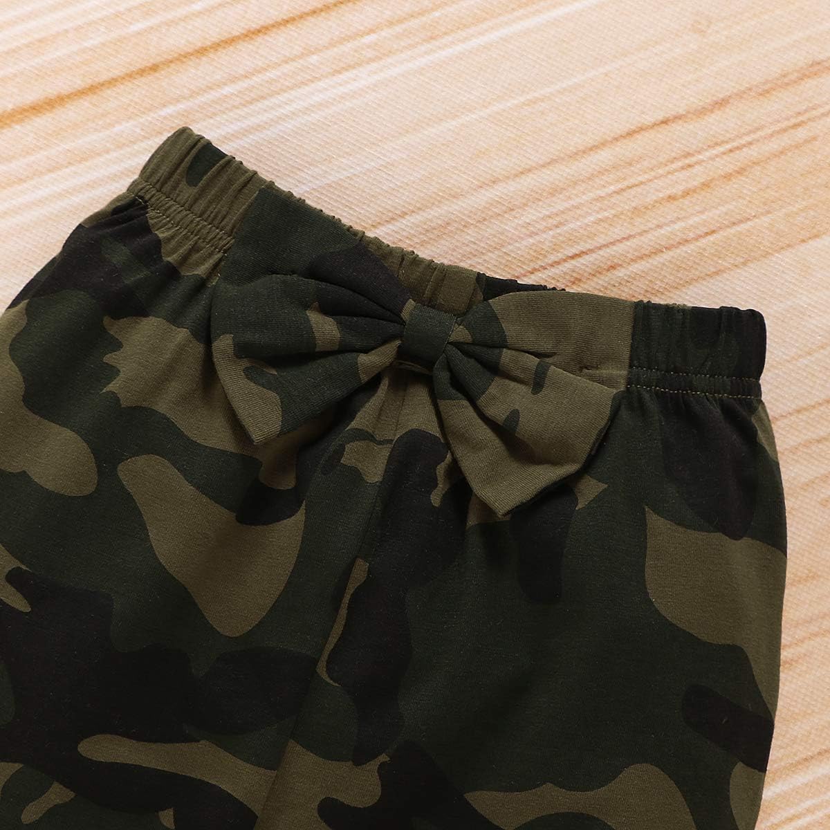 3PCS Newborn Baby Girls Clothes Infant Outfit,Romper Bodysuit Short Sleeve Tops Ruffled Jumpsuit + Camouflage Pants+Headband Casual Set(Army Green6,3-6M)