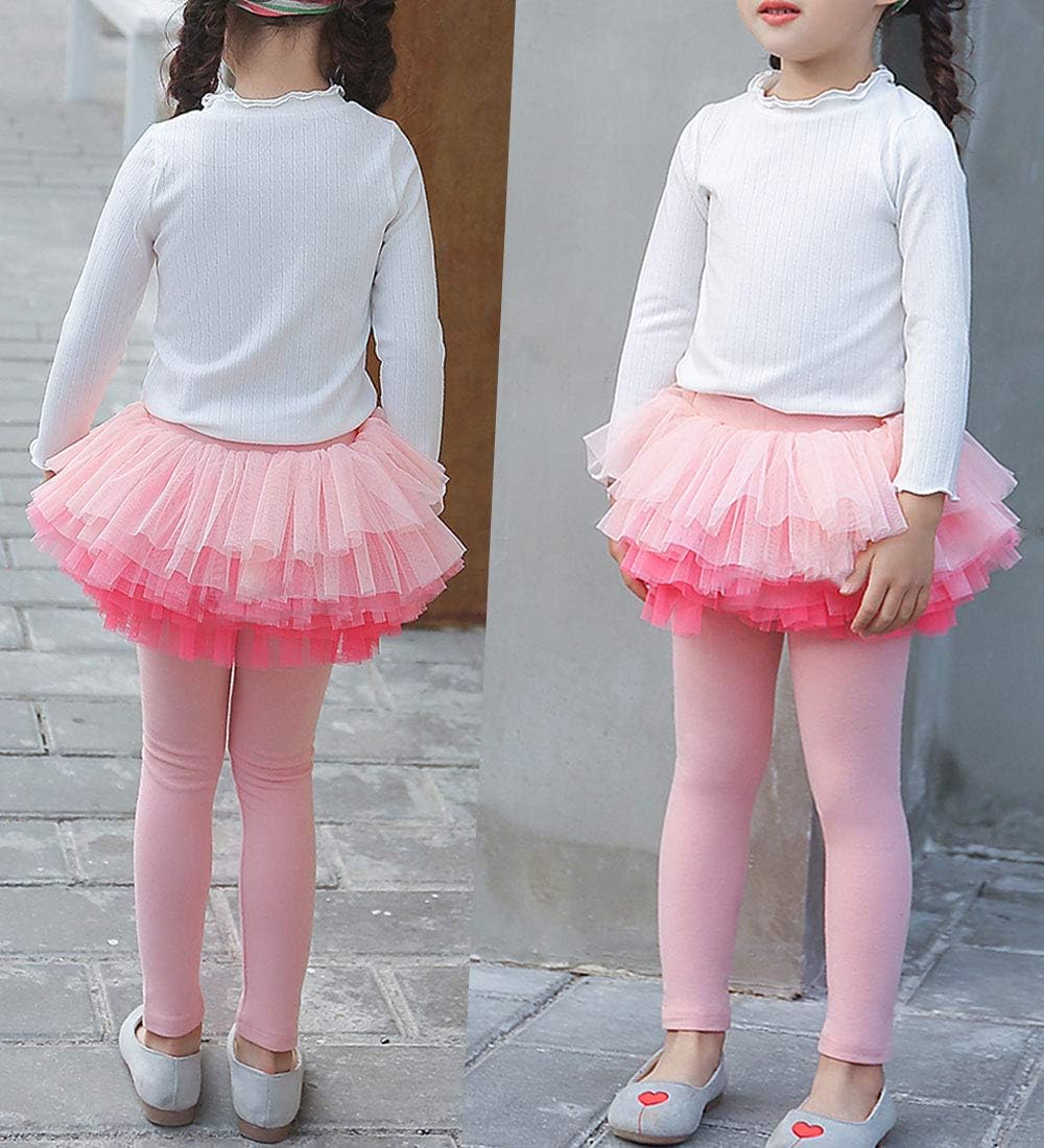 Auranso Little Girls Footless Leggings Pants with Lace Ruffle Tutu Skirt 2-9T