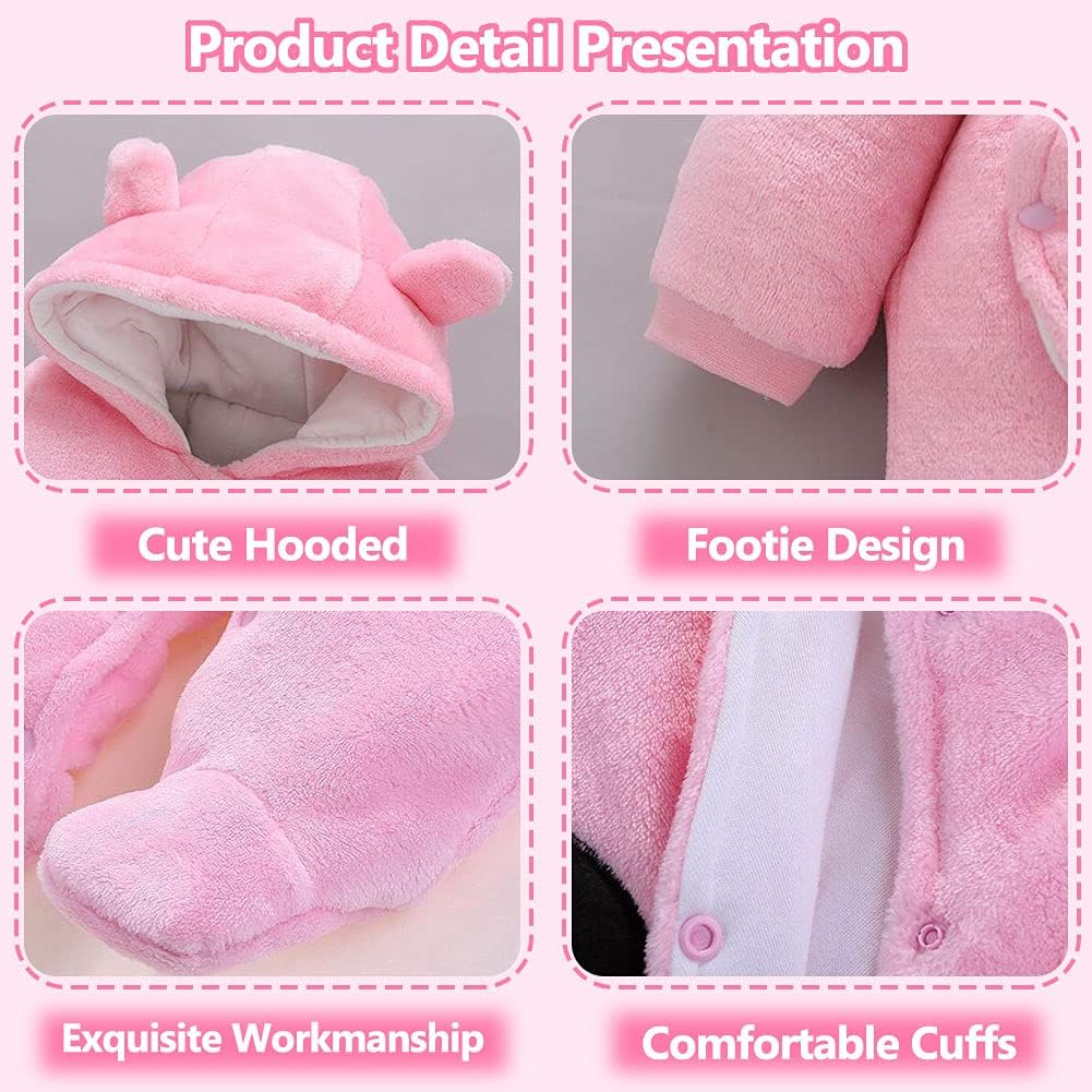 ALLAIBB Baby Newborn Snowsuit Winter Hooded Footie Fleece Jumpsuit for Infant Girls Boys