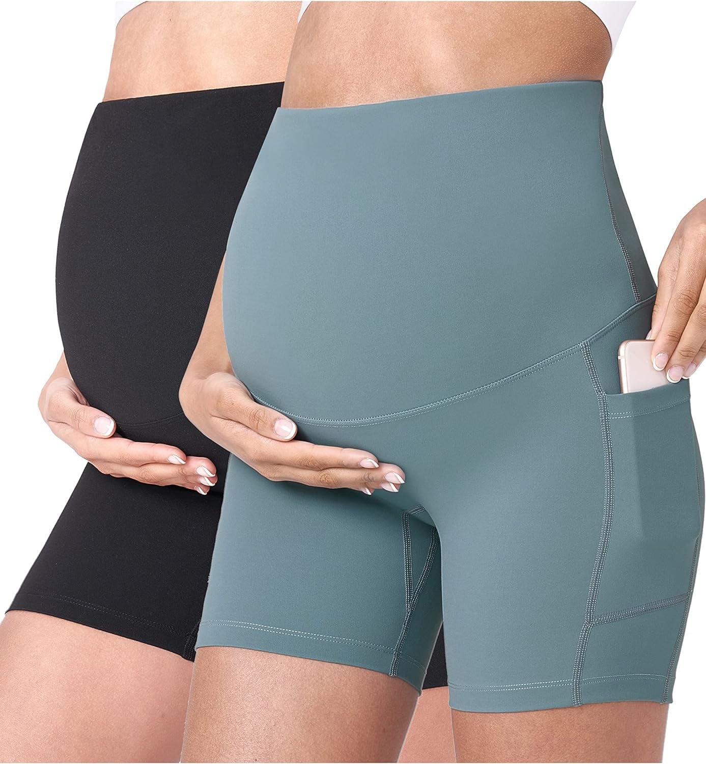 POSHDIVAH Women'S Maternity Yoga Shorts over the Belly Bump Summer Workout Running Active Short Pants with Pockets 5"/8"