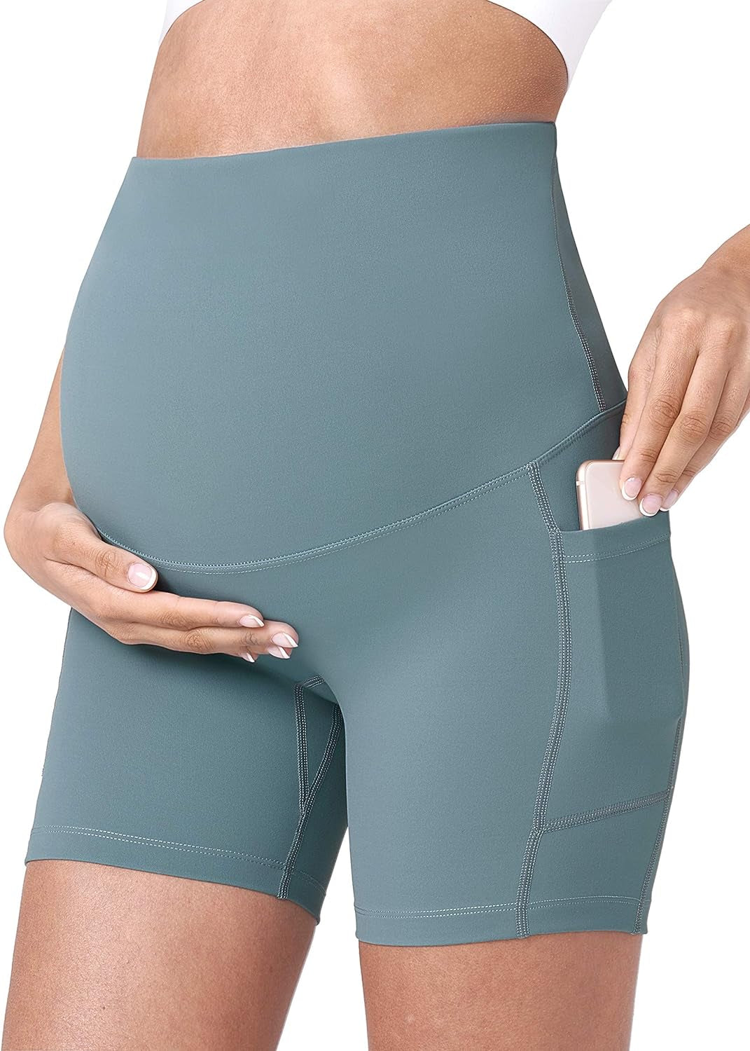 POSHDIVAH Women'S Maternity Yoga Shorts over the Belly Bump Summer Workout Running Active Short Pants with Pockets 5"/8"