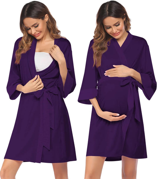 Ekouaer Maternity Nursing Robe Delivery Nightgowns Hospital Breastfeeding Gown