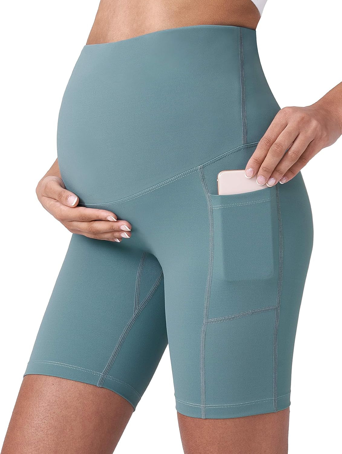 POSHDIVAH Women'S Maternity Yoga Shorts over the Belly Bump Summer Workout Running Active Short Pants with Pockets 5"/8"
