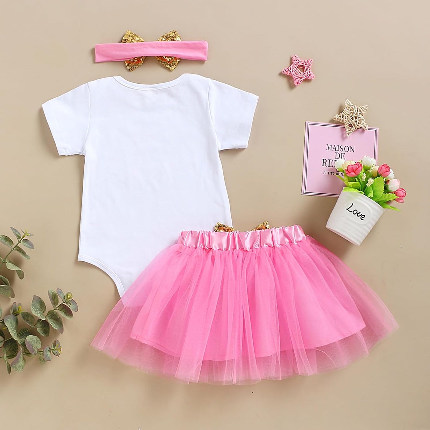 GRNSHTS Baby Girl Birthday Cake Smash Outfit Toddler Girl My 1St Birthday Romper Tutu Skirt with Headband Clothes Set