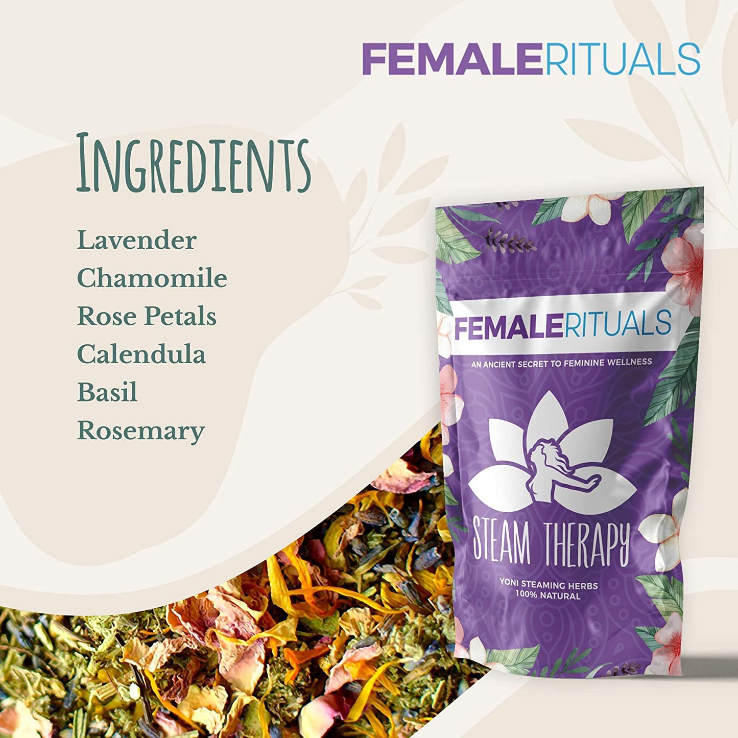 Yoni Herbs for Steaming (2Oz) - Natural Vaginal Steamer to Detox & Cleanse - V Steam at Home Kit for Menstrual Support, Cleanse, PH Balance & Dryness - Gentle V Steam Treatment