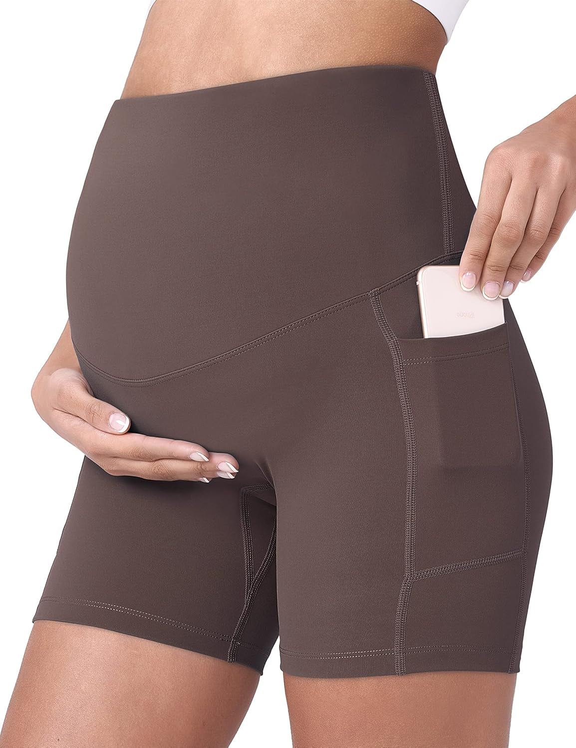 POSHDIVAH Women'S Maternity Yoga Shorts over the Belly Bump Summer Workout Running Active Short Pants with Pockets 5"/8"