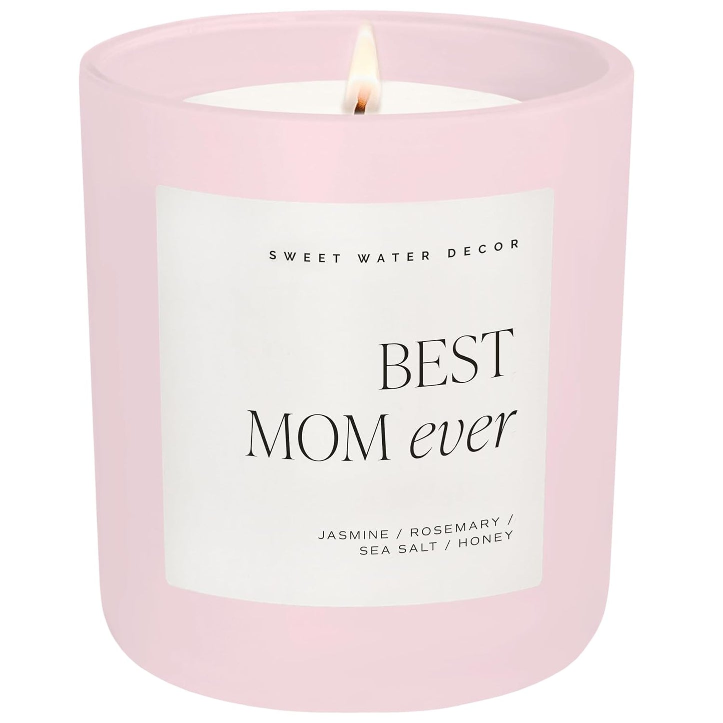 Sweet Water Decor, Best Mom Ever Candle - Sea Salt, Jasmine, Cream, and Wood Scented Soy Wax Candle for Mom - 9Oz Clear Jar, 40 Hour Burn Time, Made in the USA