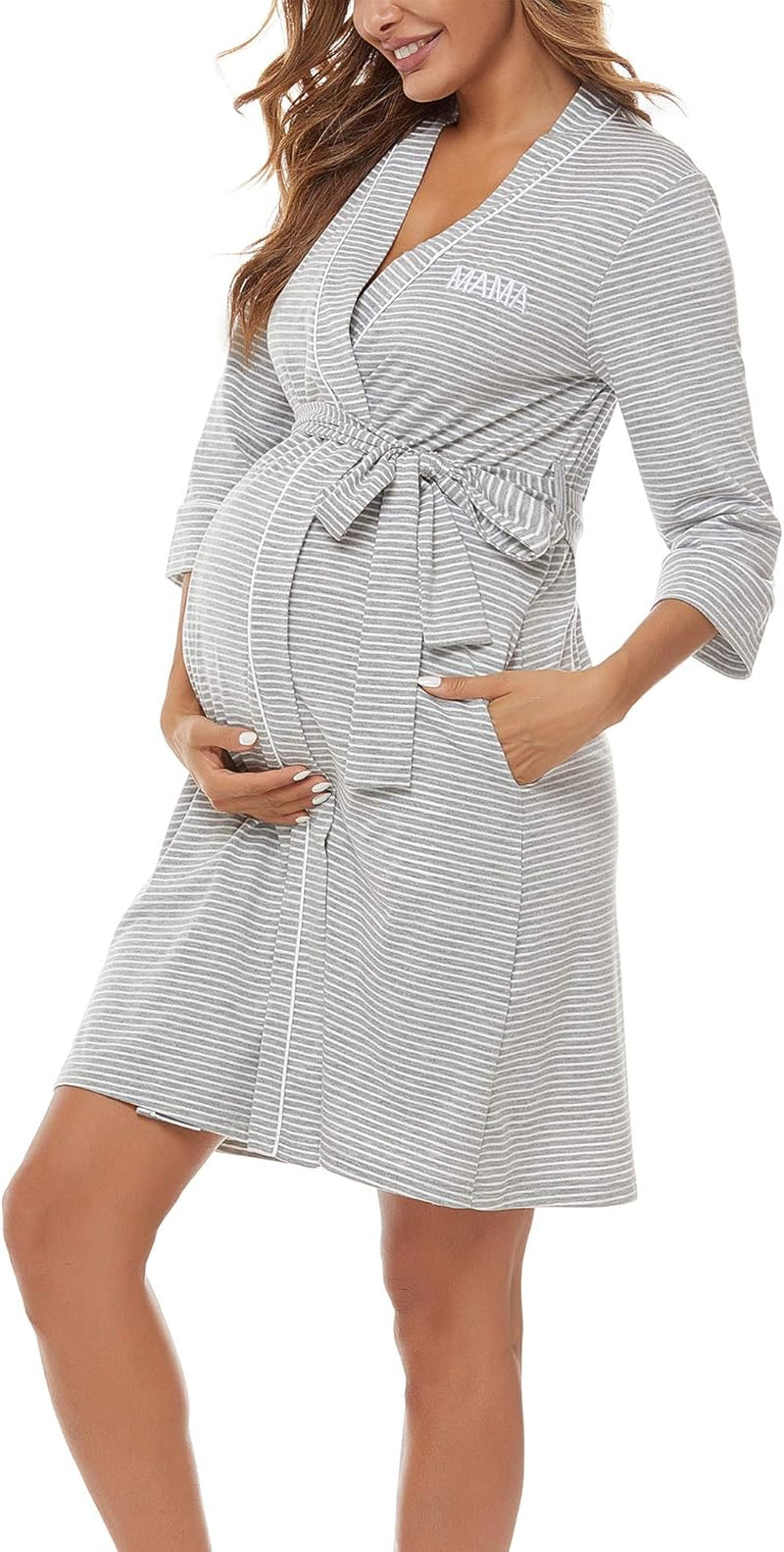 Molliya Maternity Nursing Robe Women Printed Pregnancy Hospital Delivery Pockets Bathrobe