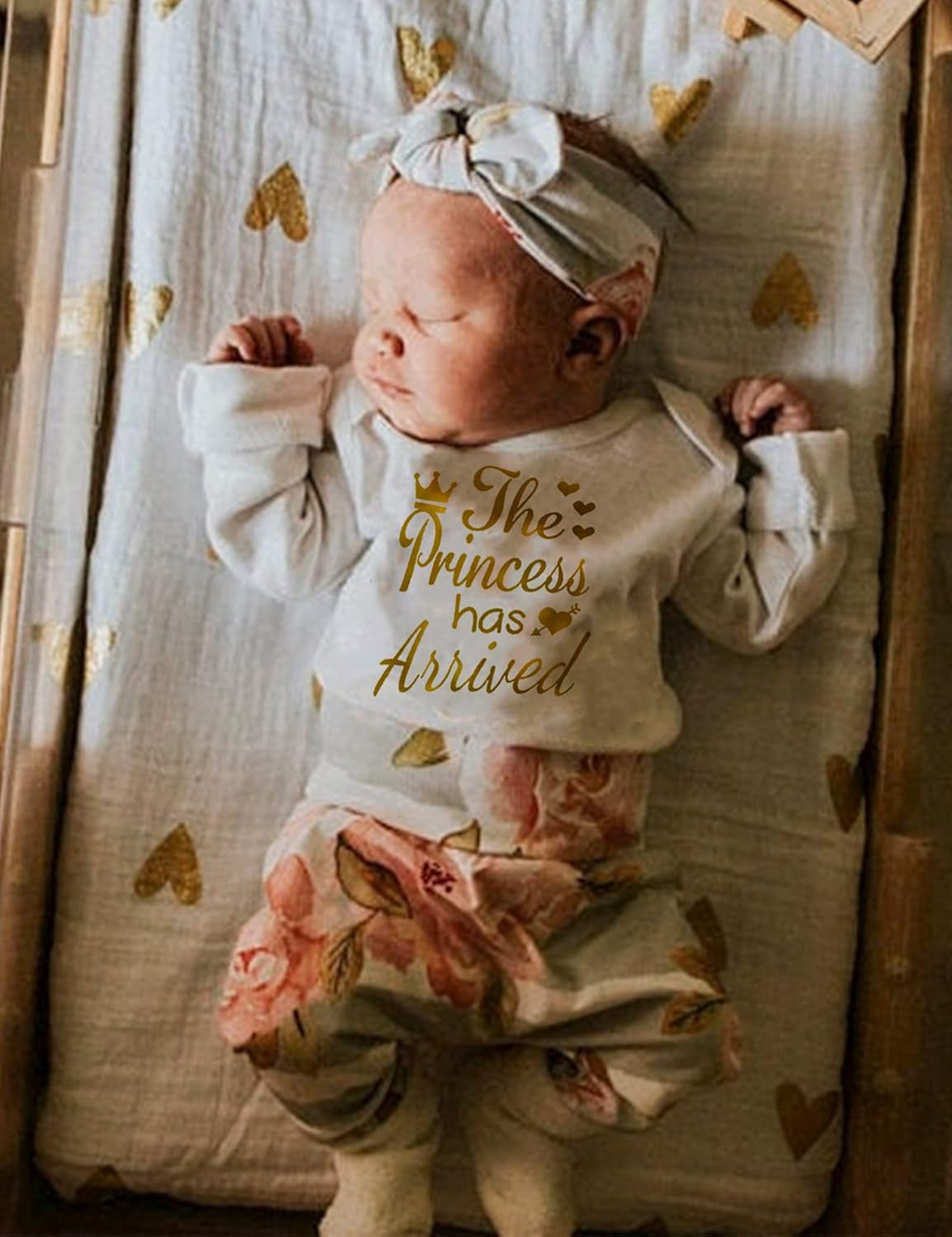 KANGKANG Newborn Baby Girl Clothes Hi I'M New Here Newborn Outfit Infant Romper Floral Pants Cute Baby Girl Outfits 4PC Set