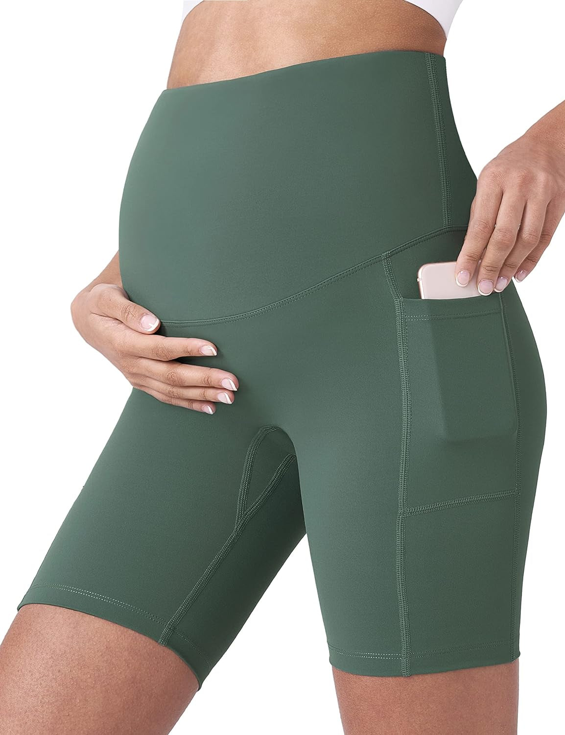 POSHDIVAH Women'S Maternity Yoga Shorts over the Belly Bump Summer Workout Running Active Short Pants with Pockets 5"/8"