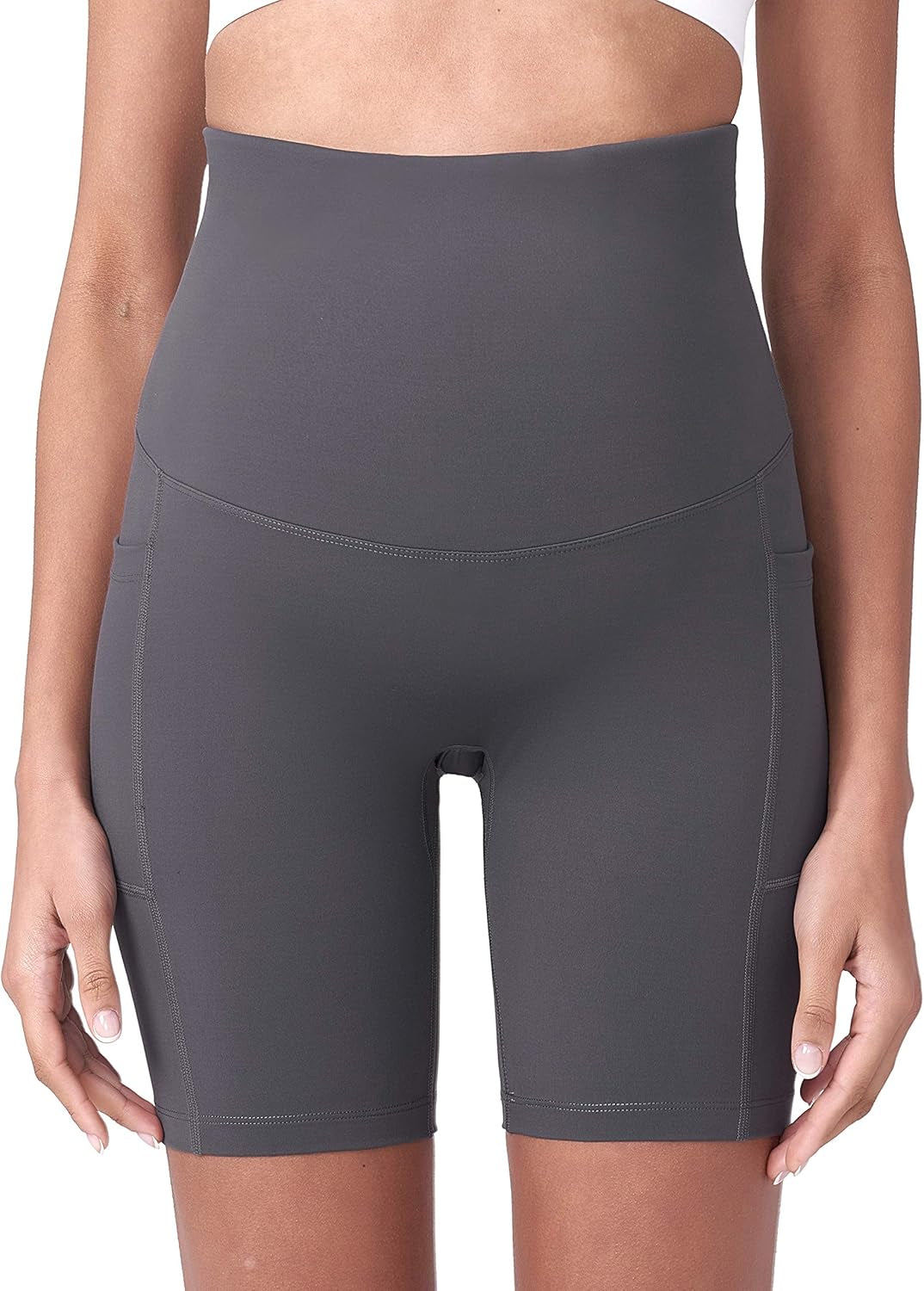 POSHDIVAH Women'S Maternity Yoga Shorts over the Belly Bump Summer Workout Running Active Short Pants with Pockets 5"/8"