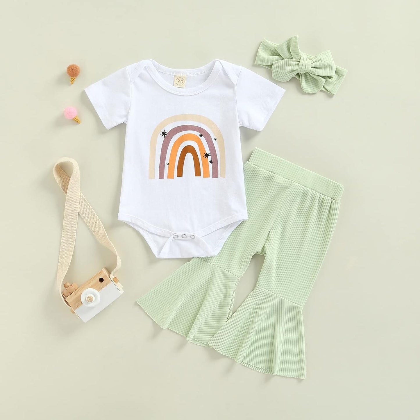 Thorn Tree Newborn Baby Girls Clothes Cotton Suit Cute Baby Kid Infant Toddler Play Wear Fall Winter Rainbow Outfits (Short Sleeve & Green 1, 3-6 Months)