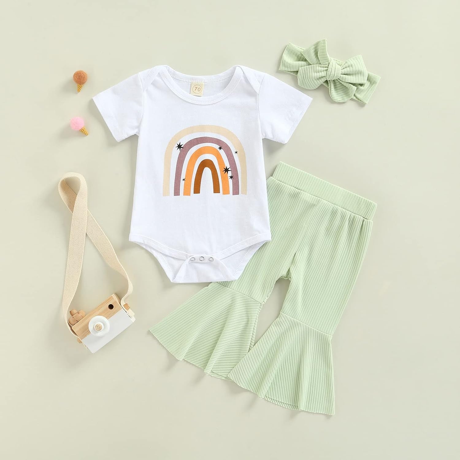 Thorn Tree Newborn Baby Girls Clothes Cotton Suit Cute Baby Kid Infant Toddler Play Wear Fall Winter Rainbow Outfits (Short Sleeve & Green 1, 3-6 Months)