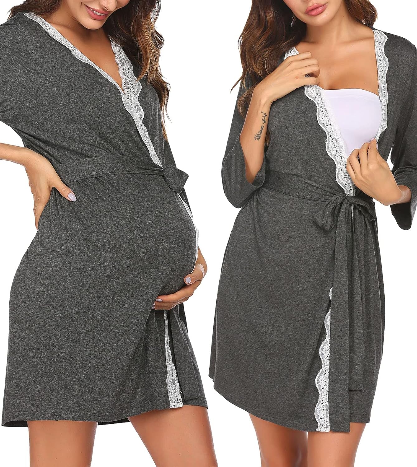 Ekouaer Maternity Nursing Robe Labor Delivery Nightgown Pregnancy Breastfeeding Gown Hospital Bathrobes Dress S-XXL