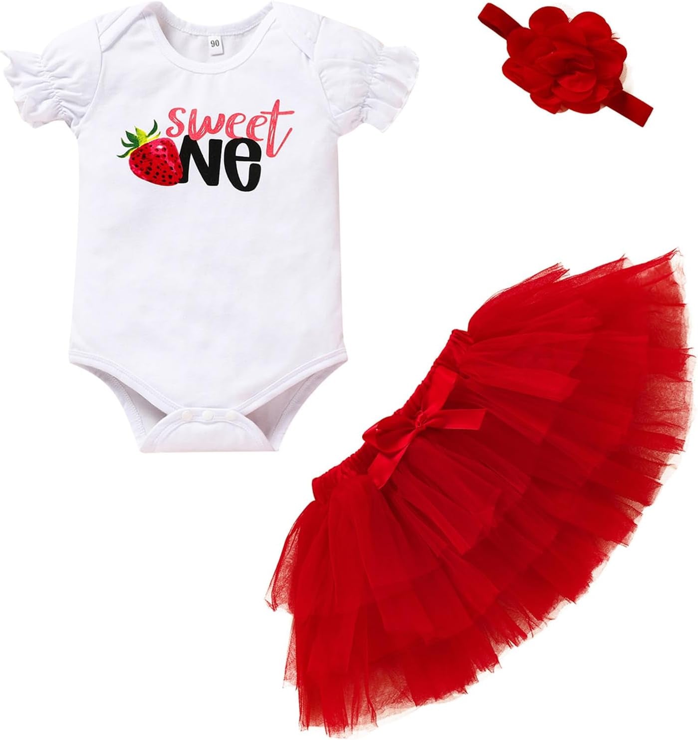 GRNSHTS Baby Girl Birthday Cake Smash Outfit Toddler Girl My 1St Birthday Romper Tutu Skirt with Headband Clothes Set