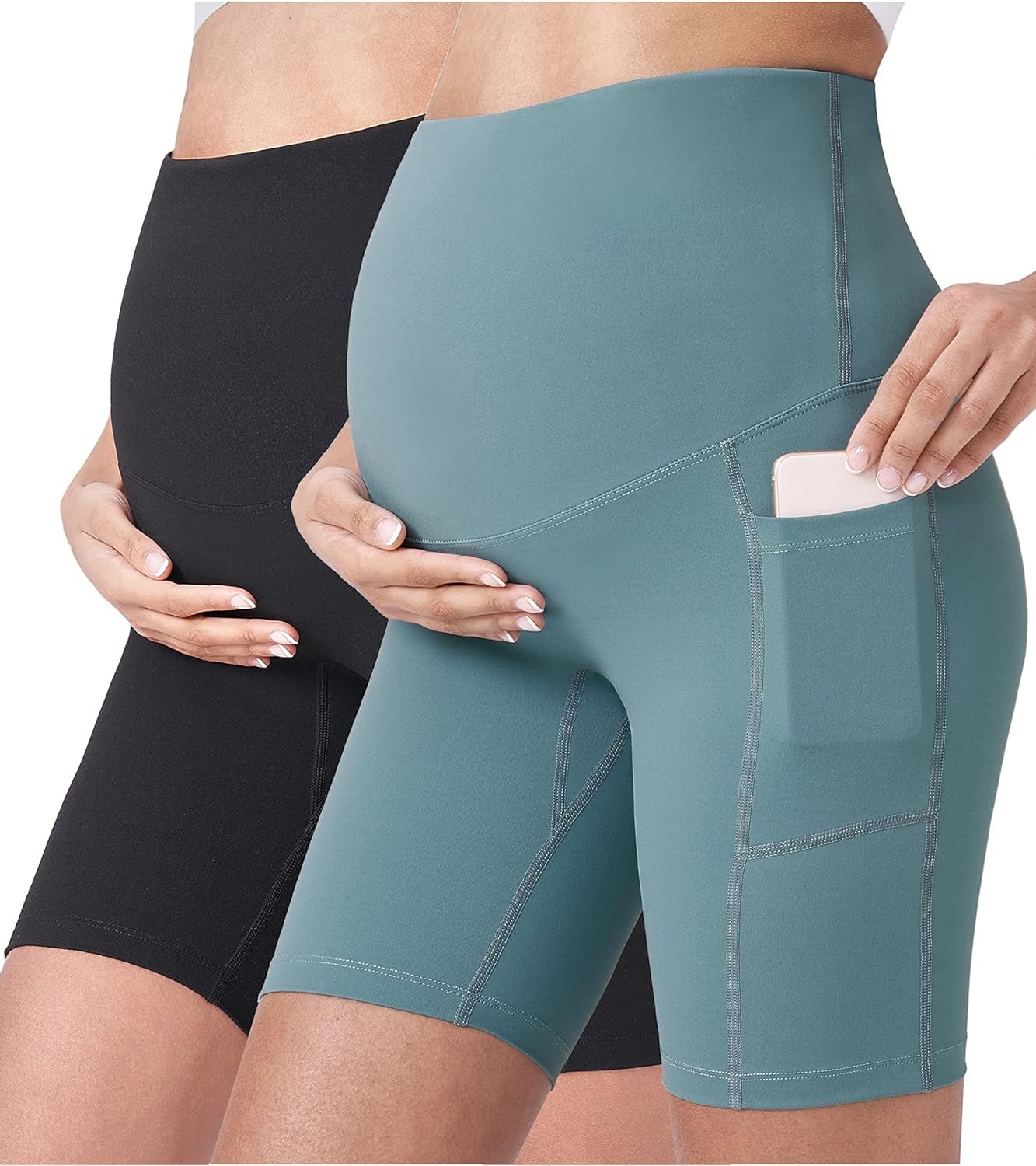 POSHDIVAH Women'S Maternity Yoga Shorts over the Belly Bump Summer Workout Running Active Short Pants with Pockets 5"/8"