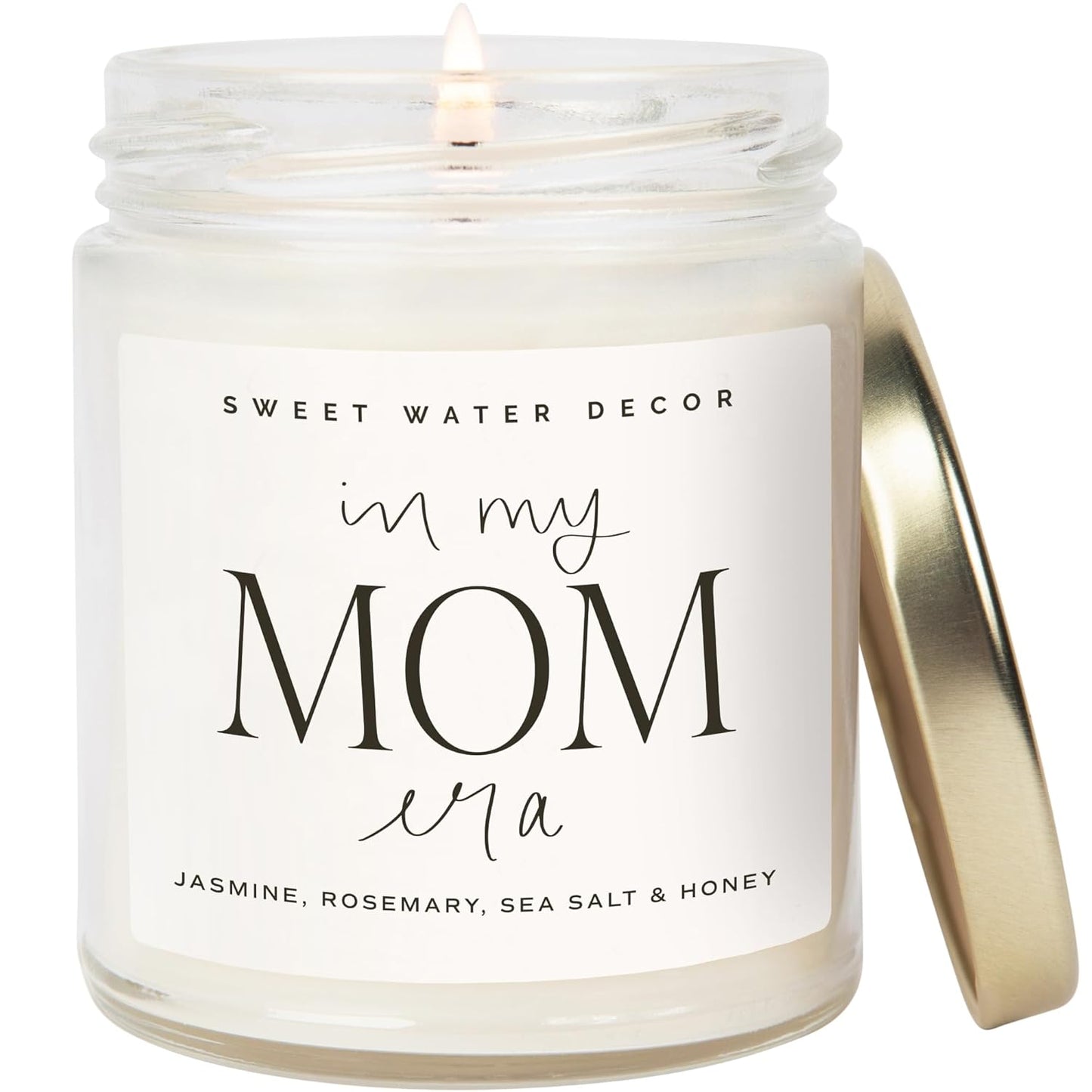 Sweet Water Decor, Best Mom Ever Candle - Sea Salt, Jasmine, Cream, and Wood Scented Soy Wax Candle for Mom - 9Oz Clear Jar, 40 Hour Burn Time, Made in the USA