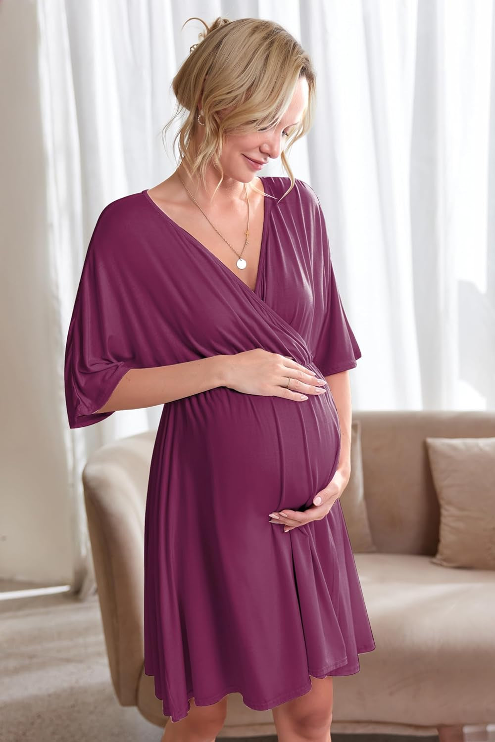 Ekouaer 3 in 1 Labor/Delivery/Hospital Gown Maternity Dress Nursing Nightgown Sleepwear for Breastfeeding