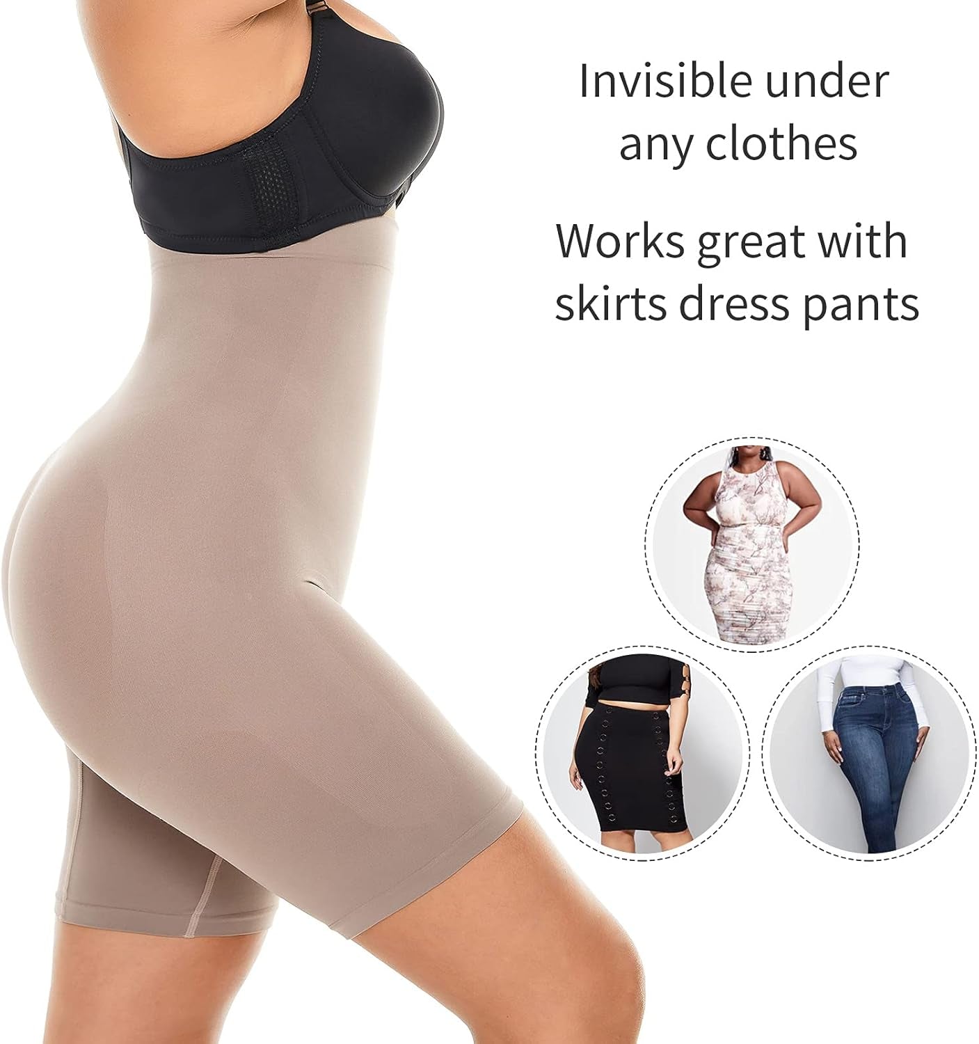 PAUKEE Shapewear Women Tummy Control High Waist Body Shaper Seamless Smoothing Thigh Slimmer Shorts Girdles
