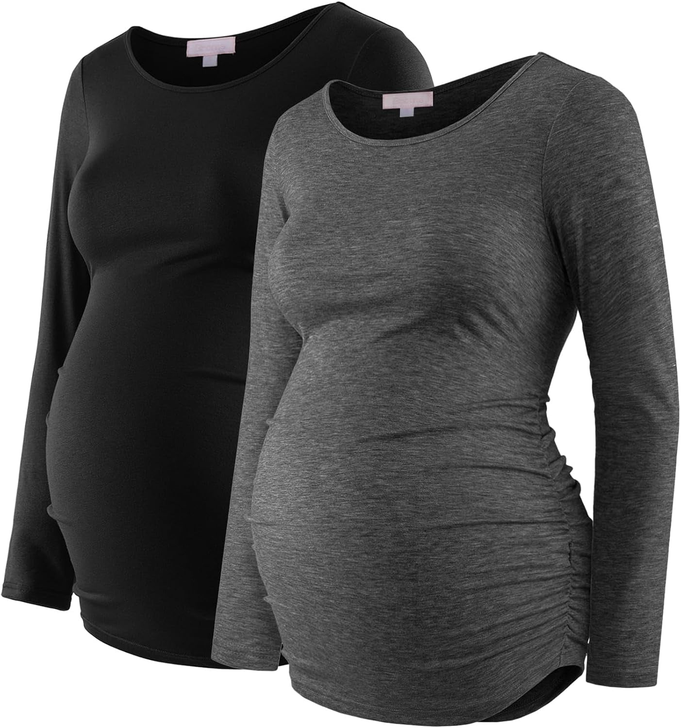 Maternity Shirt Long Sleeve Basic Top Ruch Sides Bodycon Tshirt for Pregnant Women