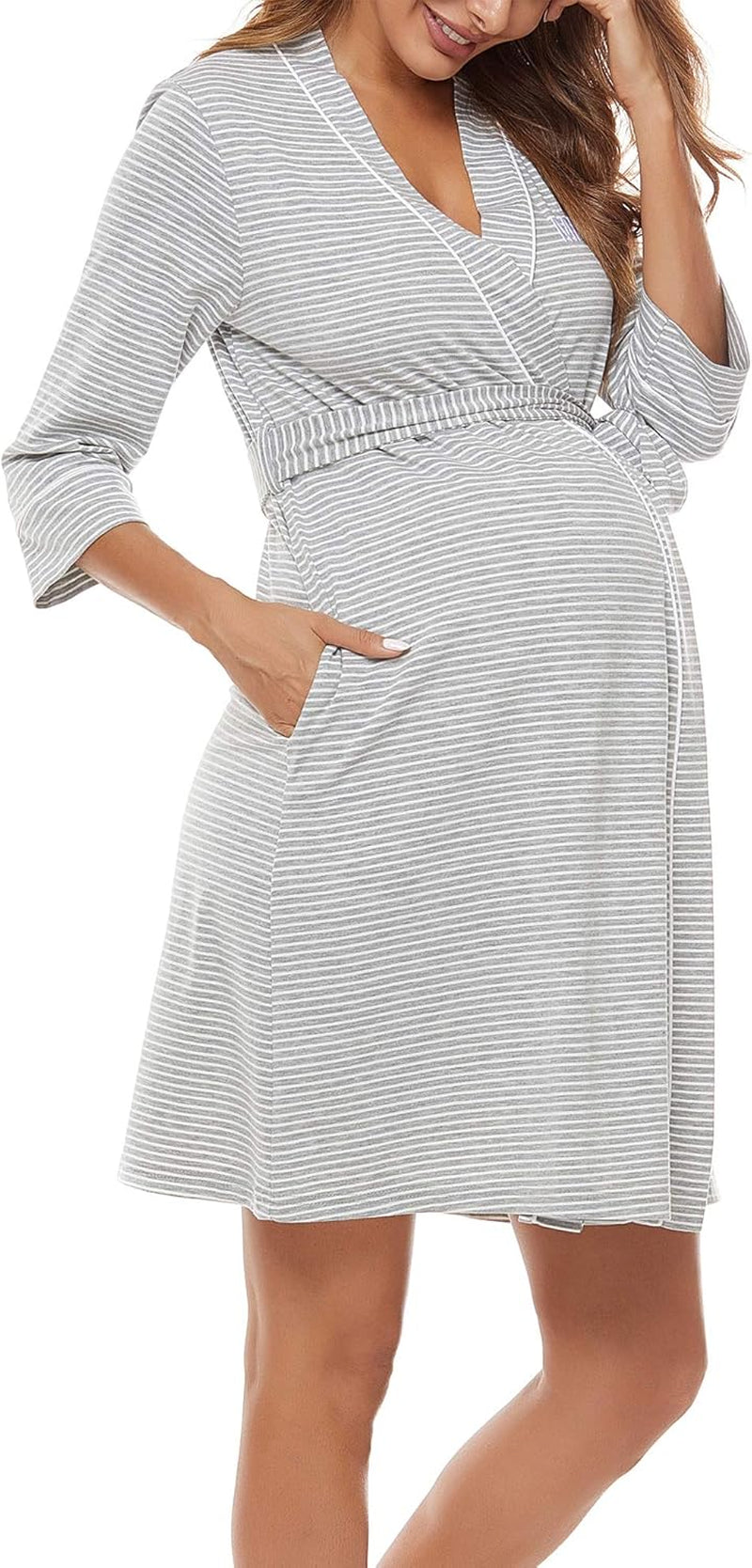Molliya Maternity Nursing Robe Women Printed Pregnancy Hospital Delivery Pockets Bathrobe