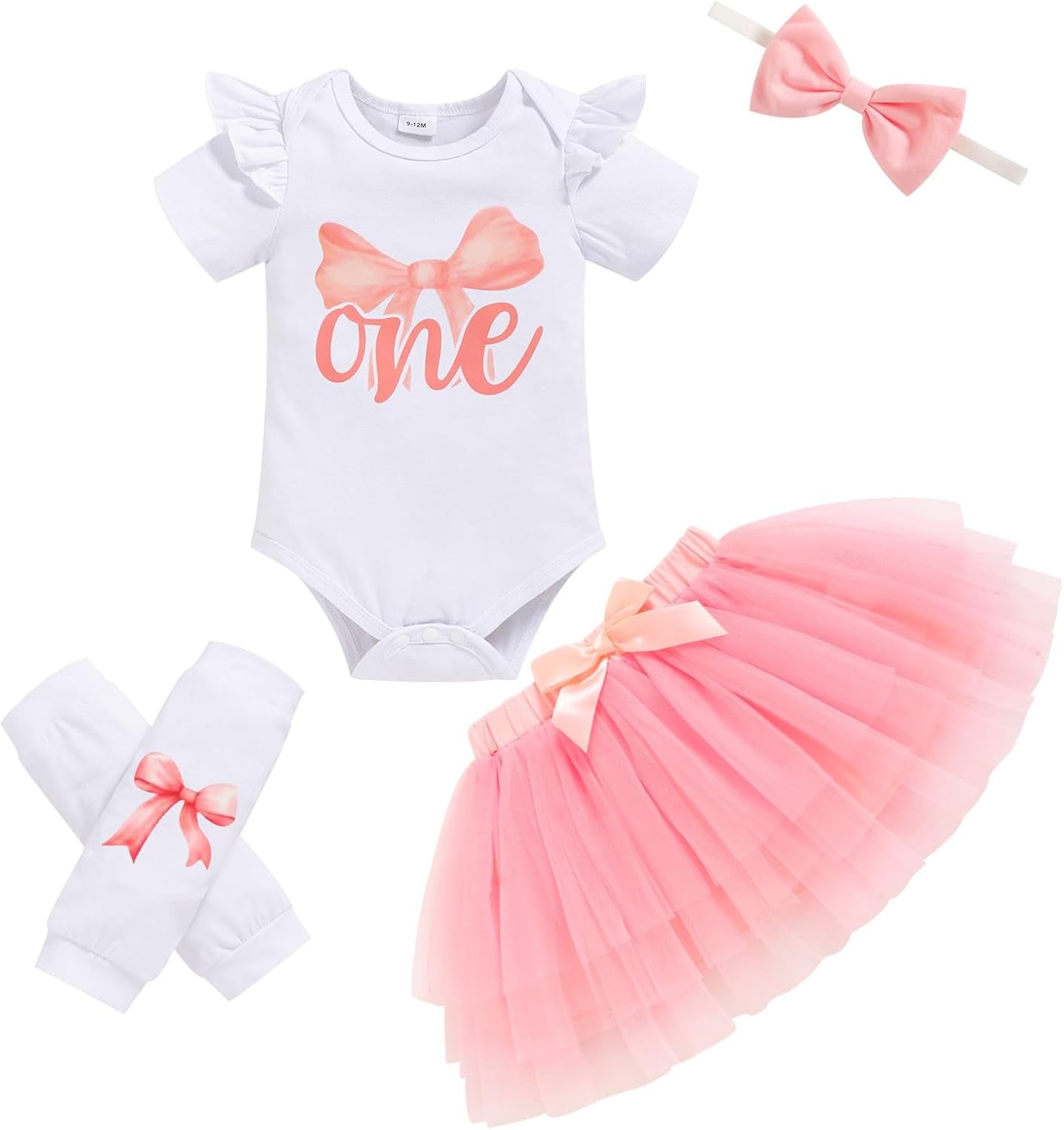 GRNSHTS Baby Girl Birthday Cake Smash Outfit Toddler Girl My 1St Birthday Romper Tutu Skirt with Headband Clothes Set