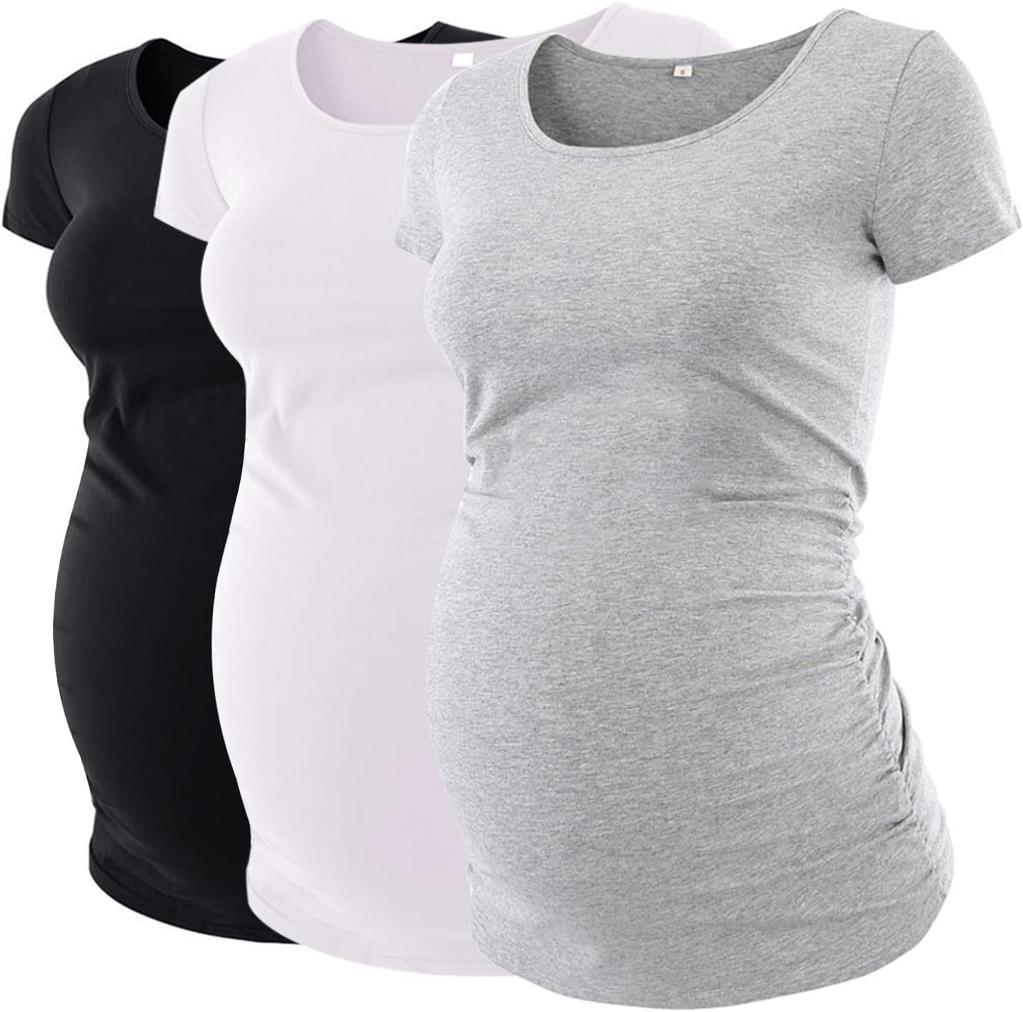 Liu & Qu Womens Maternity Tops Short Sleeve round Neck Pregnancy Shirts 3 Packs