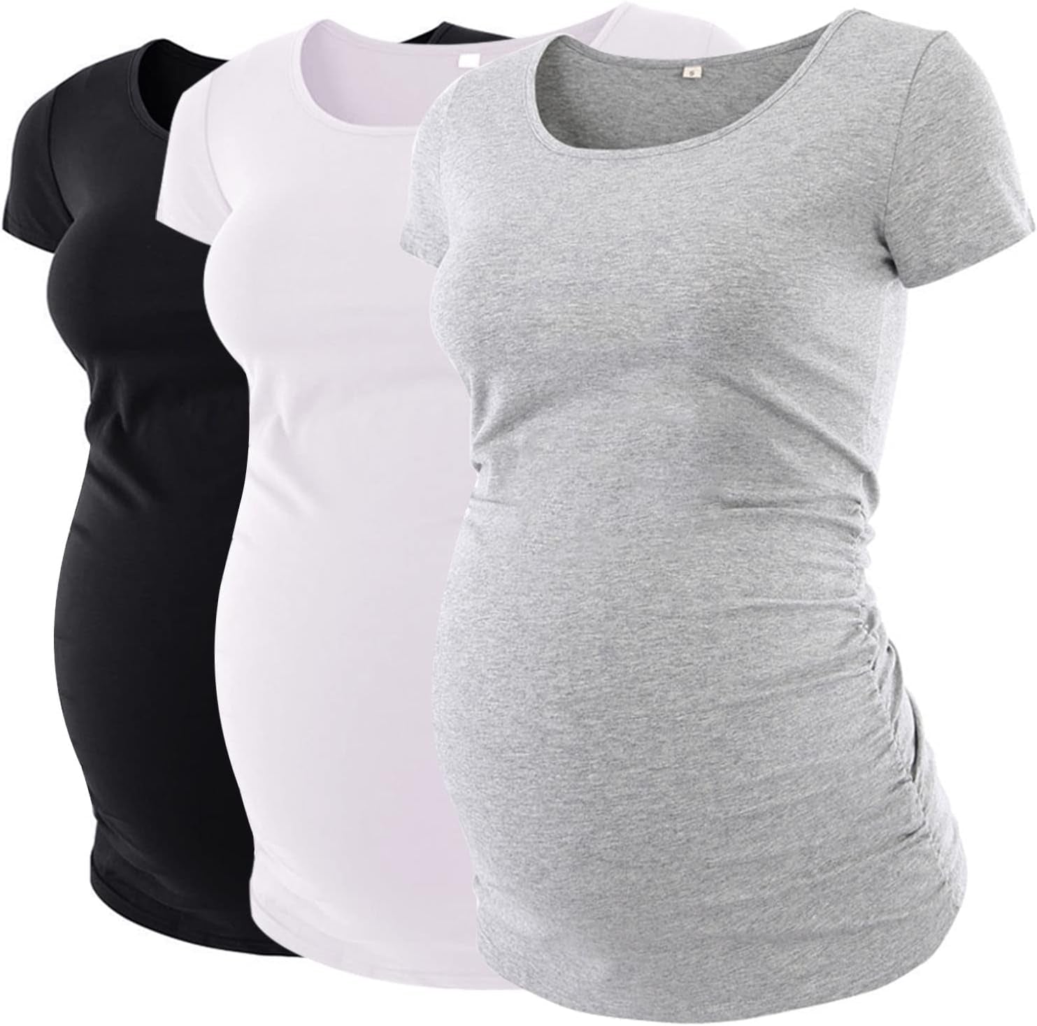 Liu & Qu Womens Maternity Tops Short Sleeve round Neck Pregnancy Shirts 3 Packs