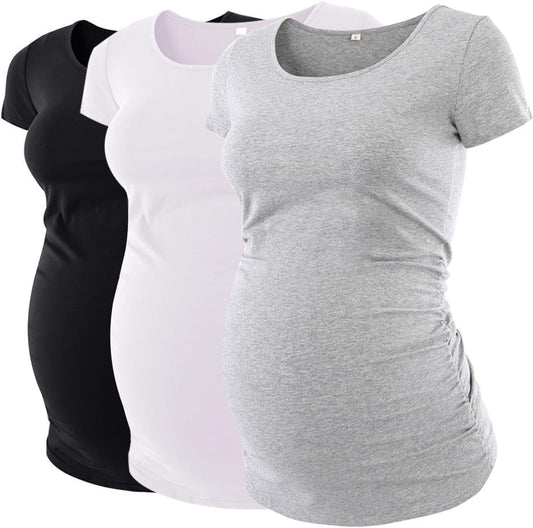 Liu & Qu Womens Maternity Tops Short Sleeve round Neck Pregnancy Shirts 3 Packs