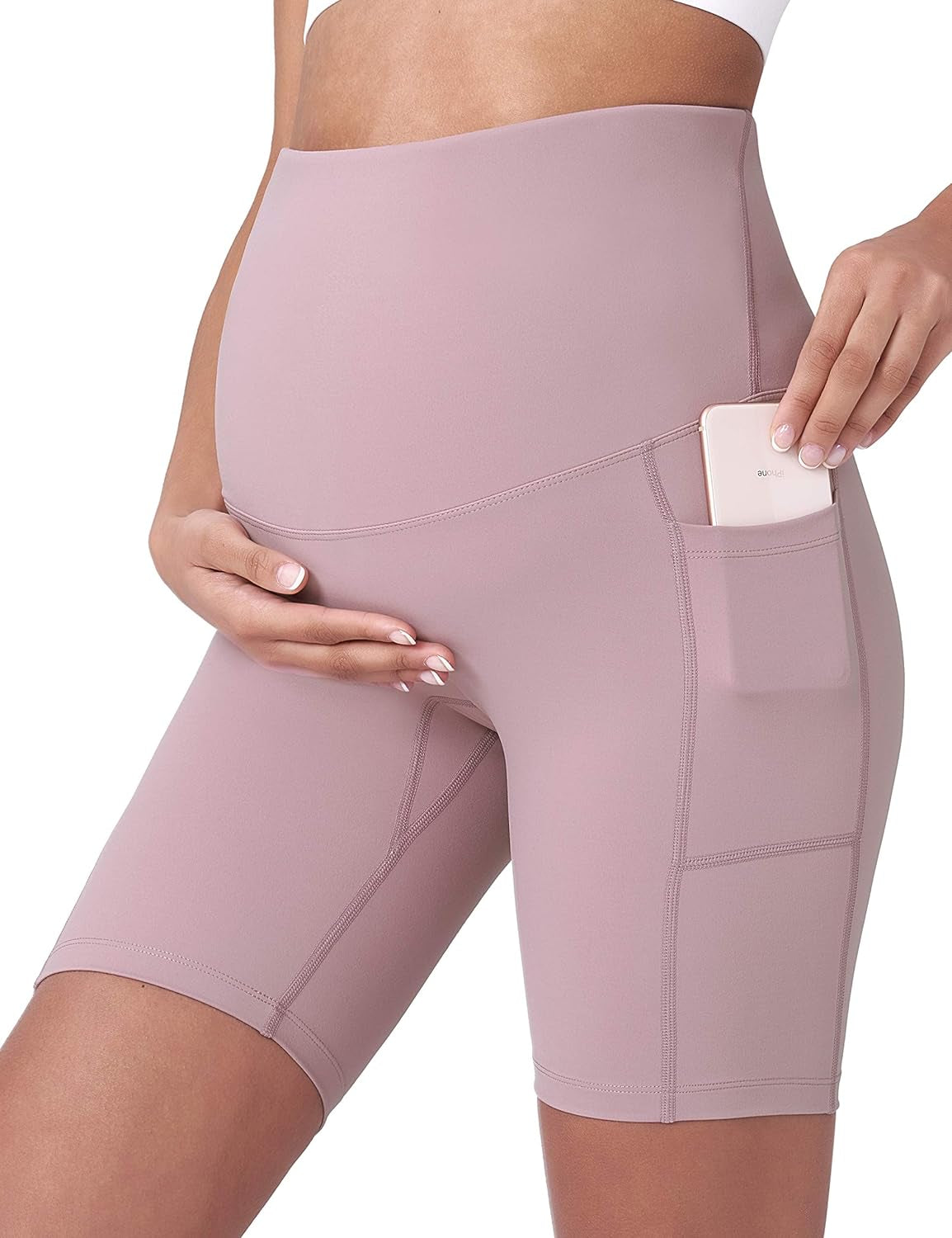 POSHDIVAH Women'S Maternity Yoga Shorts over the Belly Bump Summer Workout Running Active Short Pants with Pockets 5"/8"