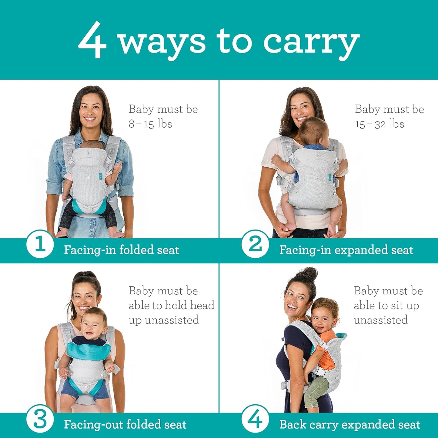 Infantino Flip 4-In-1 Light & Airy Convertible Baby Carrier, Adjustable, Ergonomic Babywearing, Registry Essential, Baby Carrier for Newborn to Toddler