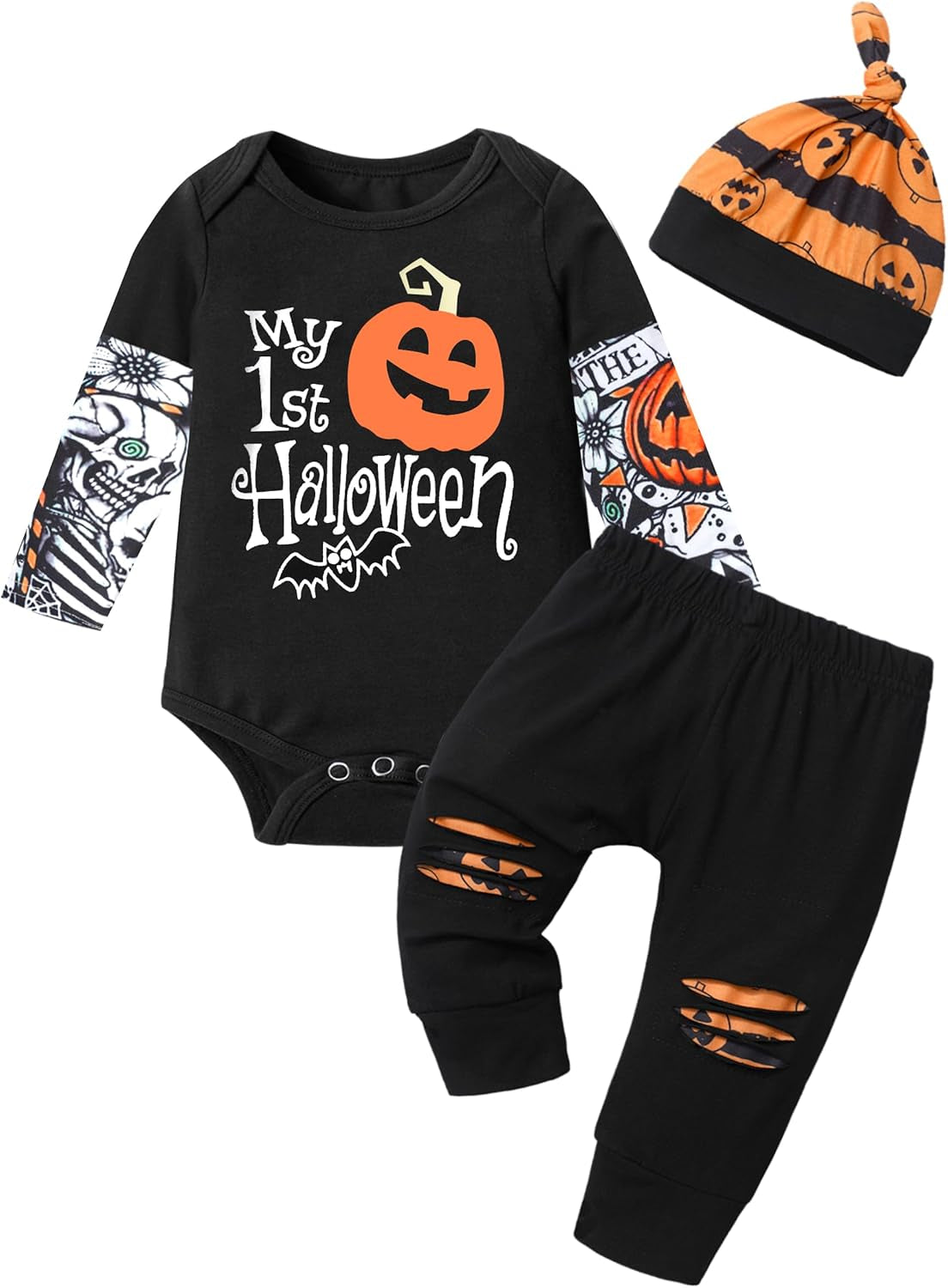 Baby Boy Clothes Tattoo Sleeve Funny Romper Bodysuit+Pants 3PCS Infant Outfits Set
