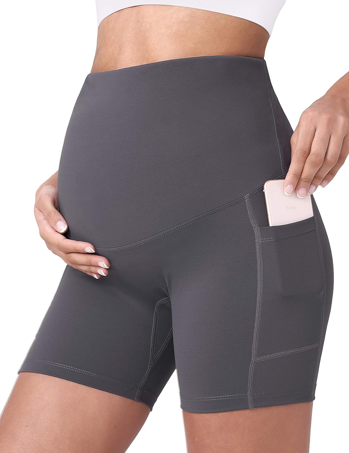 POSHDIVAH Women'S Maternity Yoga Shorts over the Belly Bump Summer Workout Running Active Short Pants with Pockets 5"/8"