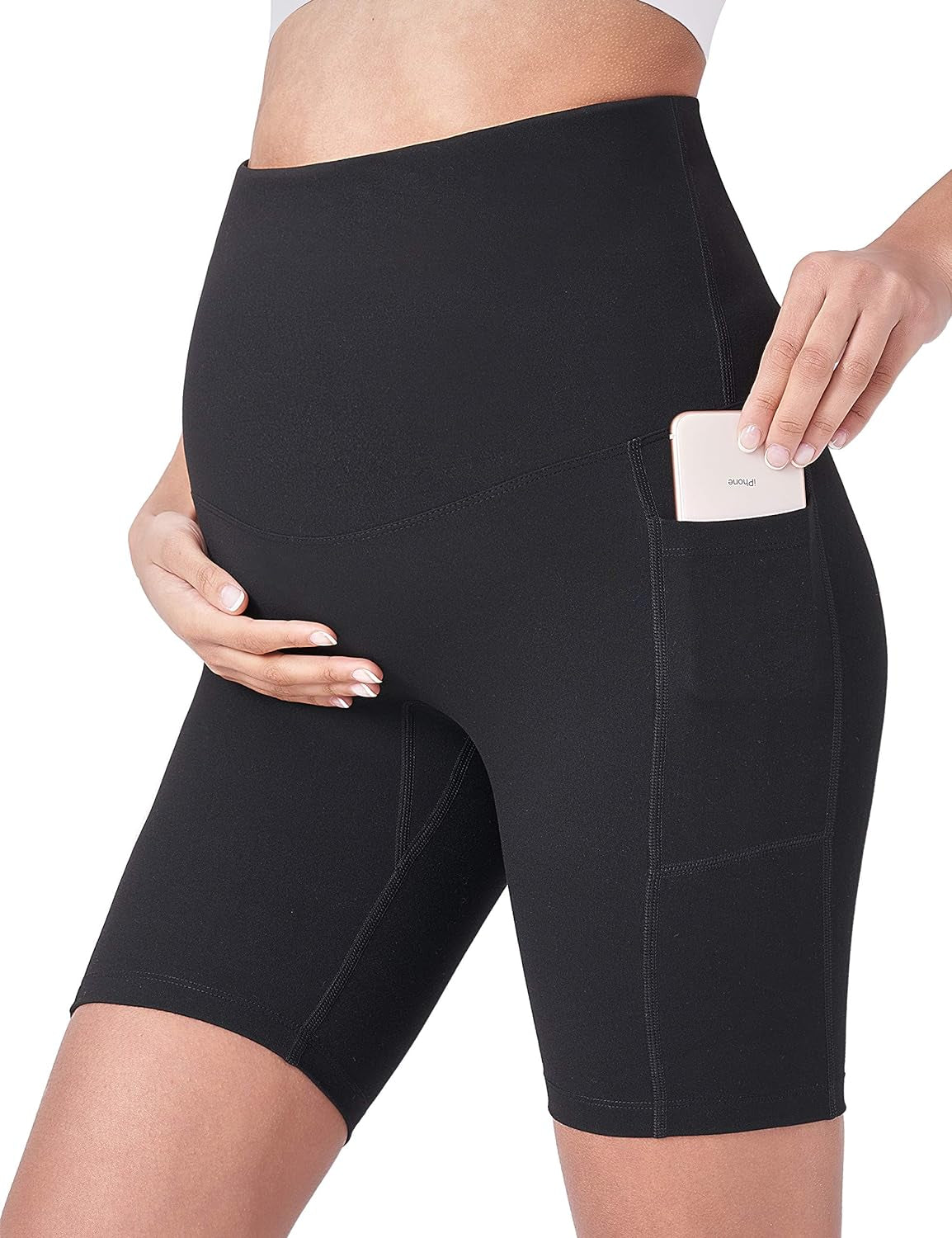 POSHDIVAH Women'S Maternity Yoga Shorts over the Belly Bump Summer Workout Running Active Short Pants with Pockets 5"/8"