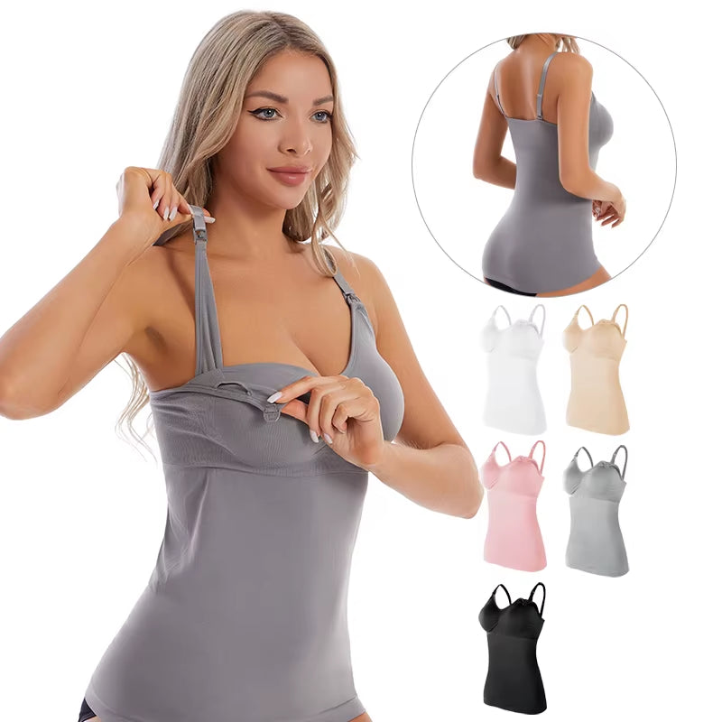 Breastfeeding Vest Top Pregnant Postpartum Bra Self-Contained Fixed Cup Base Skin Friendly Wear for Women