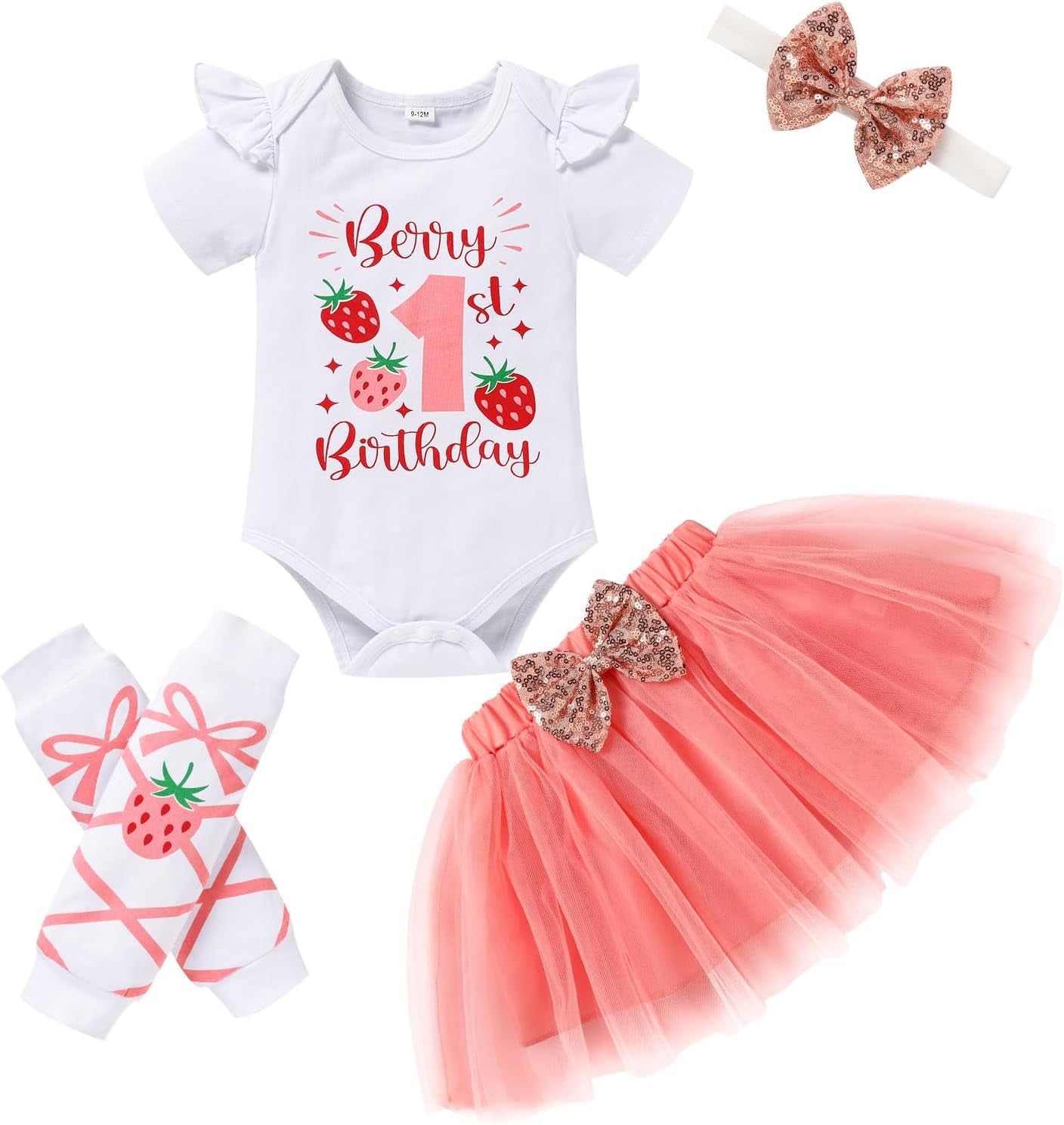 GRNSHTS Baby Girl Birthday Cake Smash Outfit Toddler Girl My 1St Birthday Romper Tutu Skirt with Headband Clothes Set