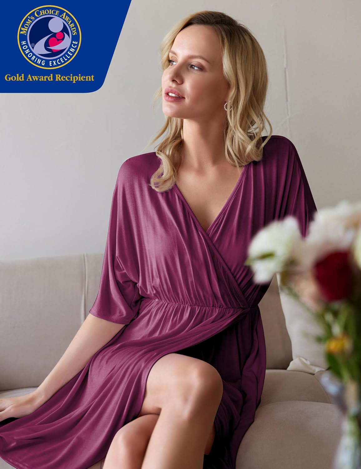 Ekouaer 3 in 1 Labor/Delivery/Hospital Gown Maternity Dress Nursing Nightgown Sleepwear for Breastfeeding