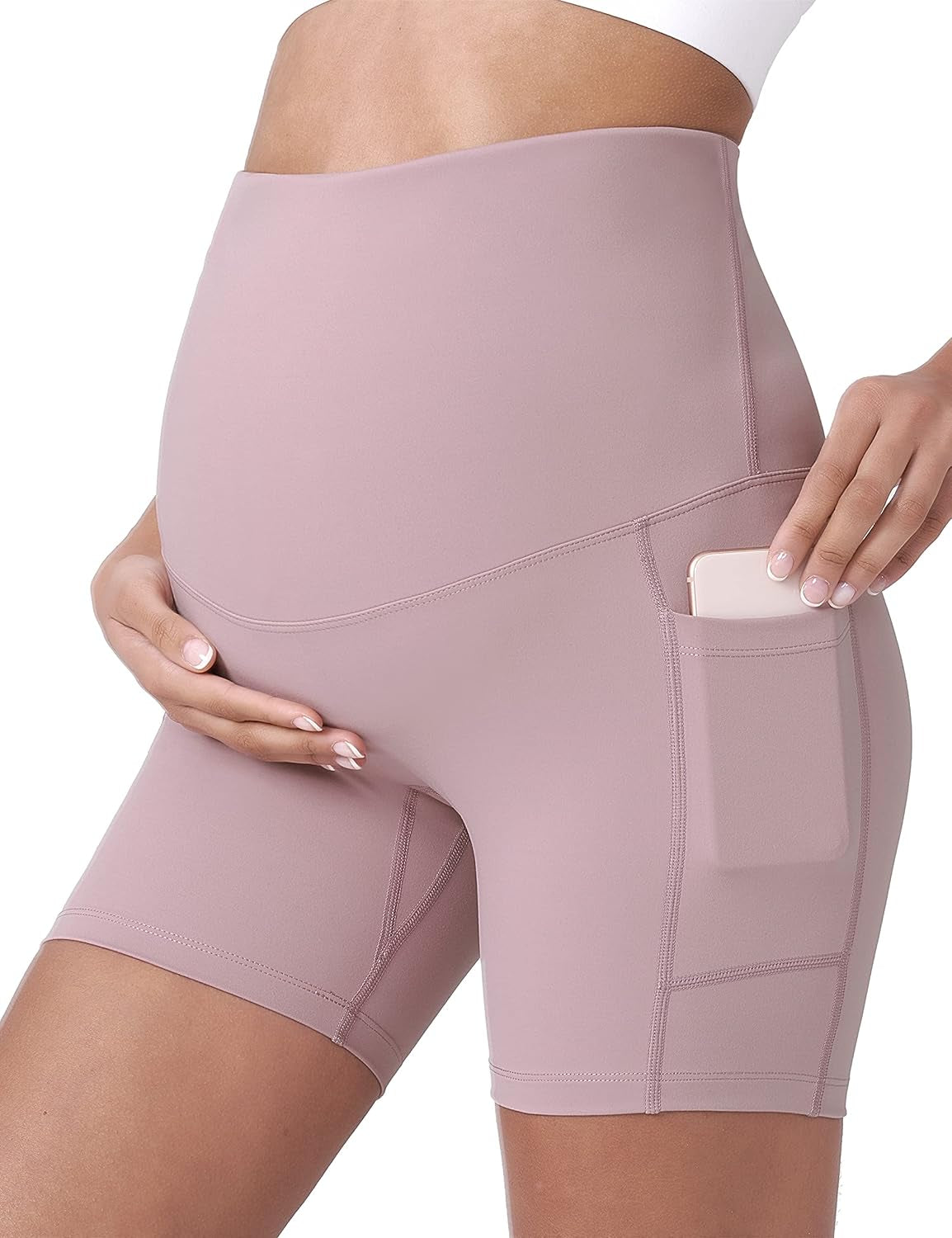 POSHDIVAH Women'S Maternity Yoga Shorts over the Belly Bump Summer Workout Running Active Short Pants with Pockets 5"/8"