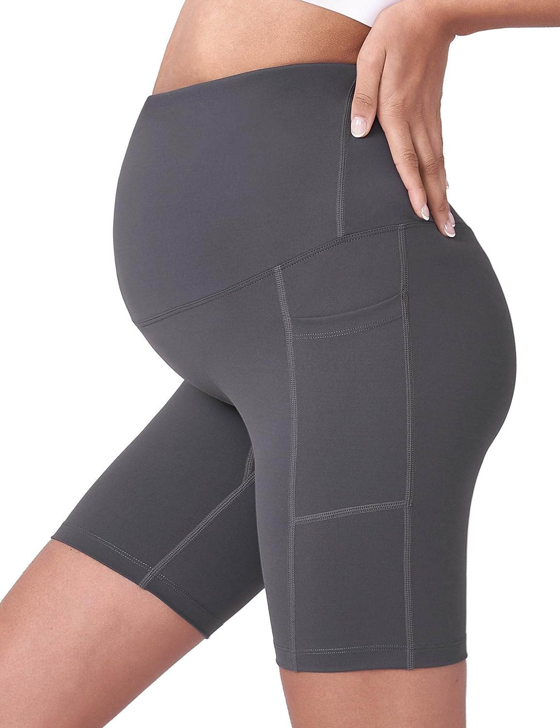 POSHDIVAH Women'S Maternity Yoga Shorts over the Belly Bump Summer Workout Running Active Short Pants with Pockets 5"/8"