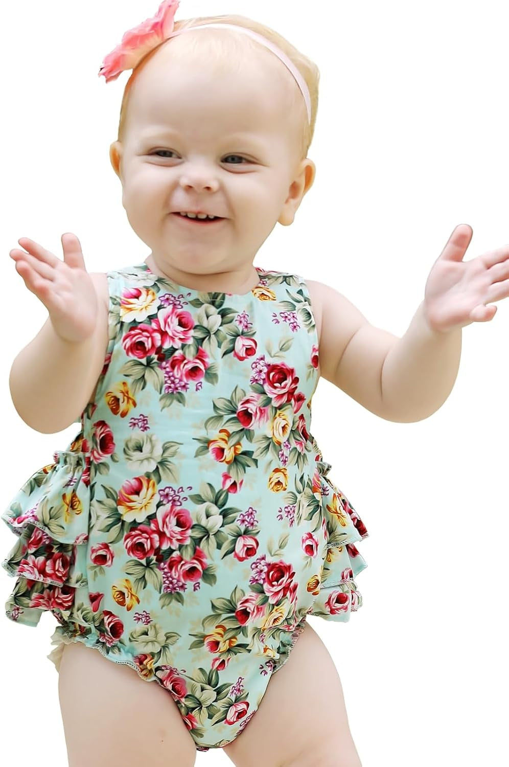 Baby Girl'S Floral Print Ruffles Romper Summer Clothes