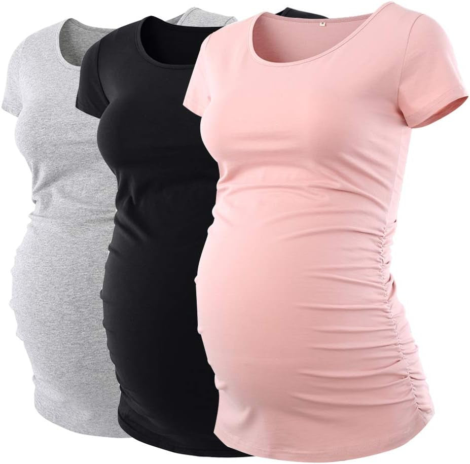 Liu & Qu Womens Maternity Tops Short Sleeve round Neck Pregnancy Shirts 3 Packs